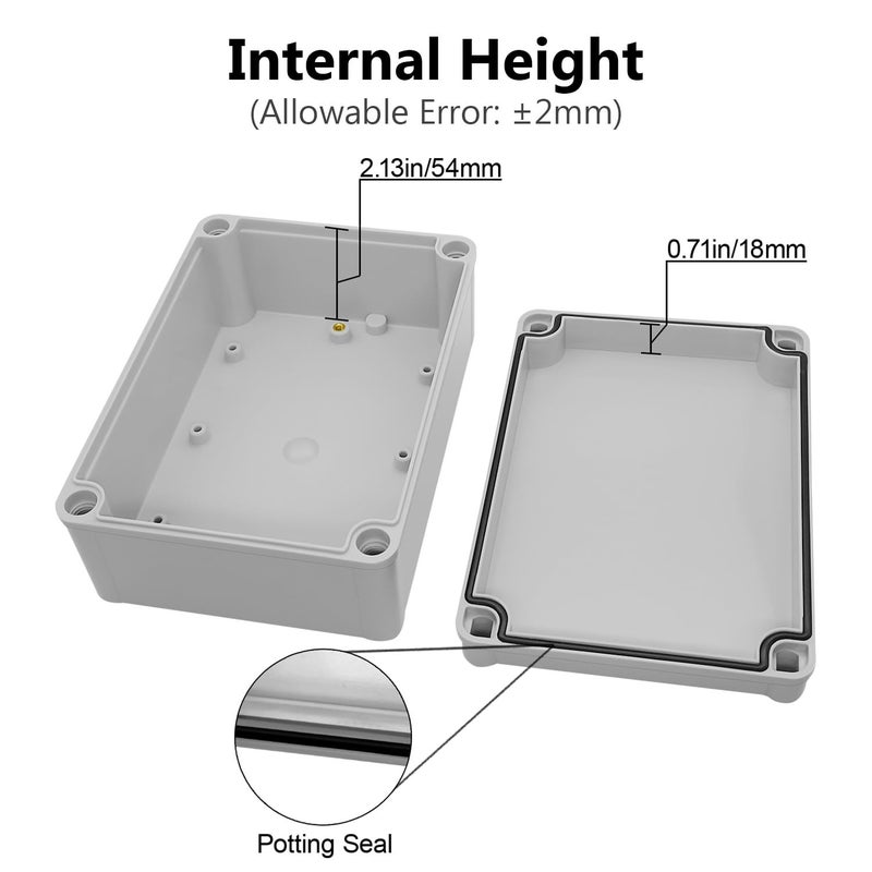 LeMotech Junction Box IP67 Waterproof Dustproof ABS Plastic Project Box for Electrical Outdoor Enclosure Gray 6.9 x 4.9 x 3 inch (175 x 125 x 75 mm) - Image 4